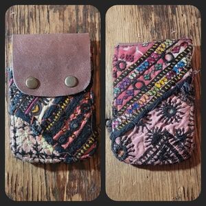 🌎👽 Free People Boho Embroidered Repurposed vtg banjara hippie Wallet card case